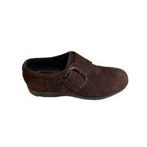 Ecco Nubuck Suede Brown Leather Monk Strap Buckle Dark‎ Brown Suede Women